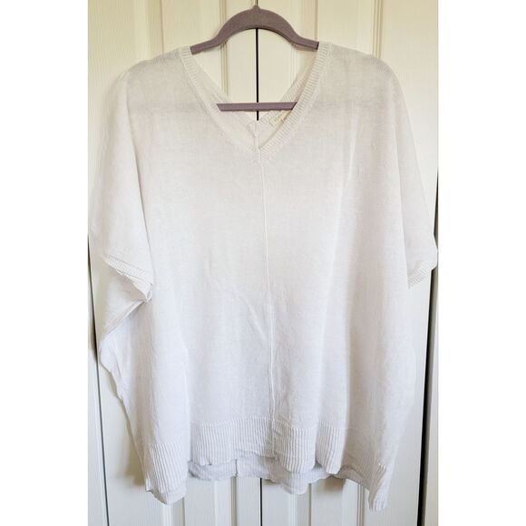 Eileen Fisher XL Short Sleeve Sweater Linen Dbl V-Neck Oversize Slouchy - Picture 1 of 8